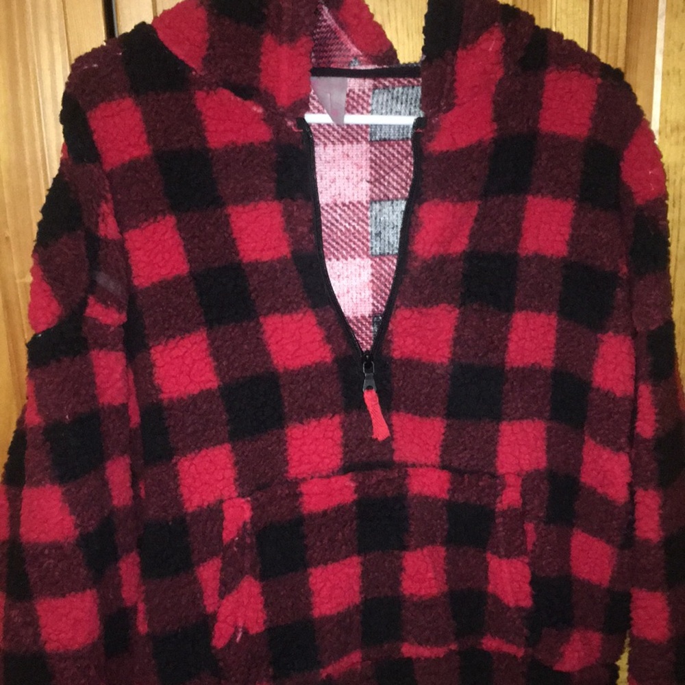 Soft plaid flannel Sherpa hoodie